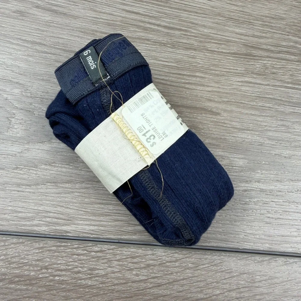 Collegien Girls Louise Tights Ribbed Egyptian Cotton Navy Blue 6M